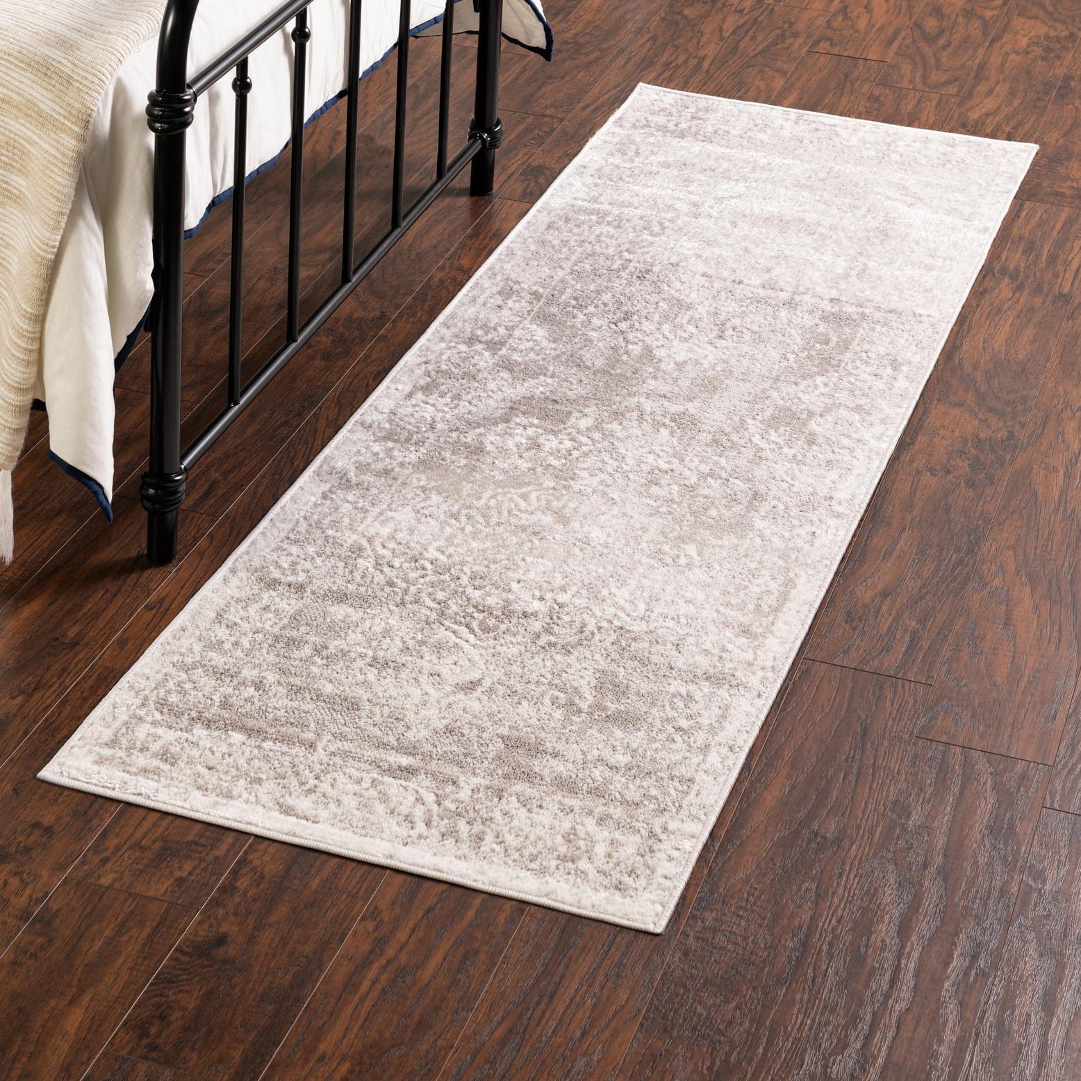 Gray Synthetic Easy Care Stain-Resistant Runner Rug
