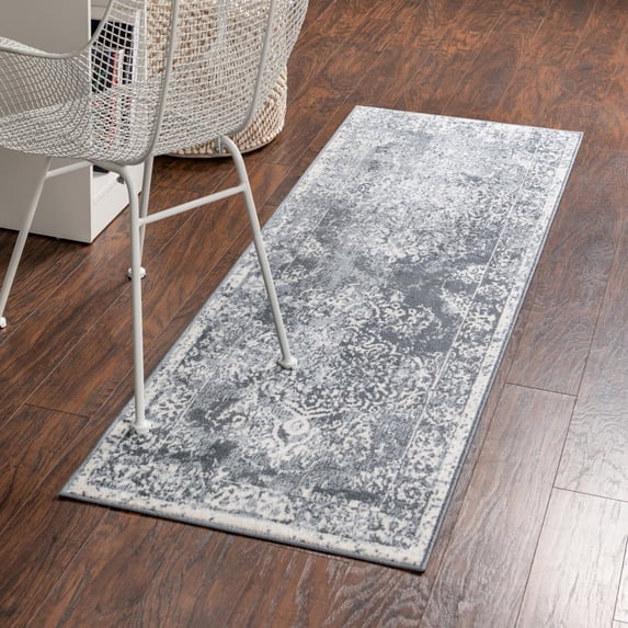 Unique Loom Oxford Collection Area Rug - Bodleian (2' x 8' Runner Blue/Ivory)