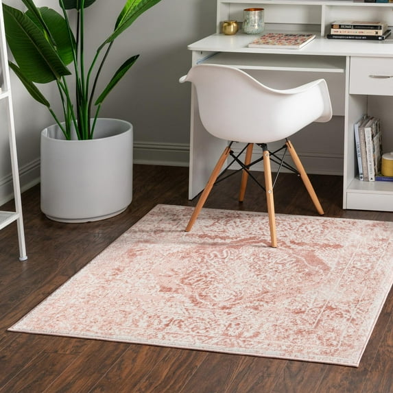 Unique Loom Oxford Collection Area Rug - Bodleian (7' 10" Square Pink/Ivory)