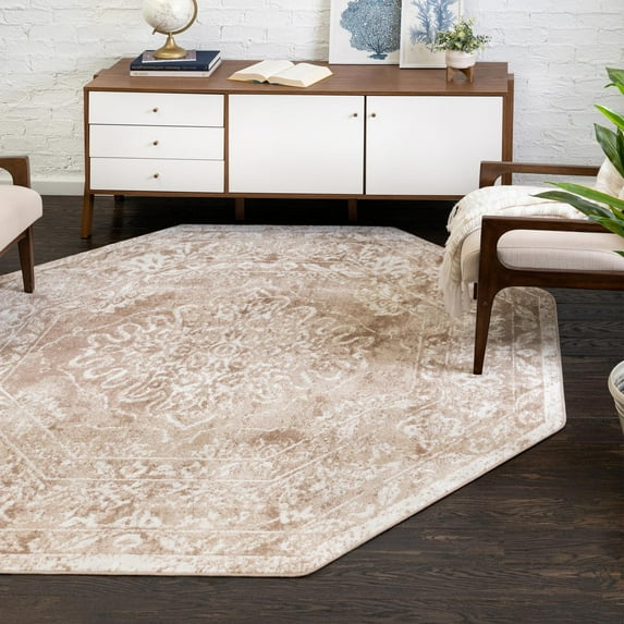 Unique Loom Oxford Collection Area Rug - Bodleian (7' Octagon Beige/Ivory)