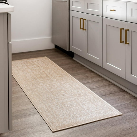 Unique Loom Oxford Collection Area Rug - Magdelan (2' x 8' Runner Beige/Ivory)