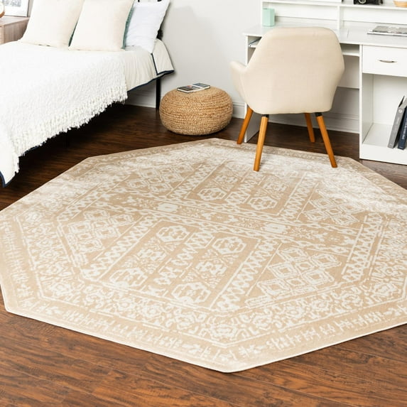 Unique Loom Oxford Collection Area Rug - Magdelan (7' Octagon Beige/Ivory)