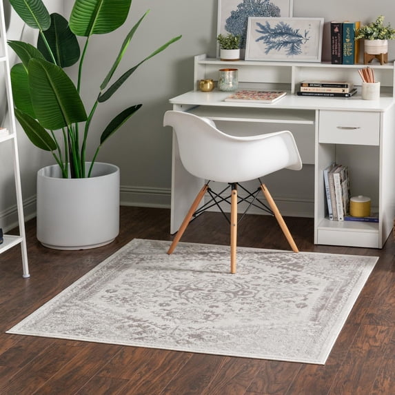 Unique Loom Oxford Collection Area Rug - Radcliffe (4' 1" Square Cream/Ivory)