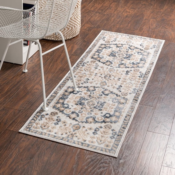 Unique Loom Oxford Collection Area Rug - Sheldonian (2' x 6' 1" Runner Cream/Navy Blue)