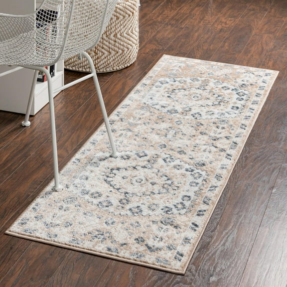 Unique Loom Oxford Collection Area Rug - Sheldonian (2' x 8' Runner Beige/Navy Blue)