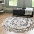 thumbnail image 1 of Unique Loom Oxford Collection Area Rug - Sheldonian (3' Round Cream/Navy Blue), 1 of 6