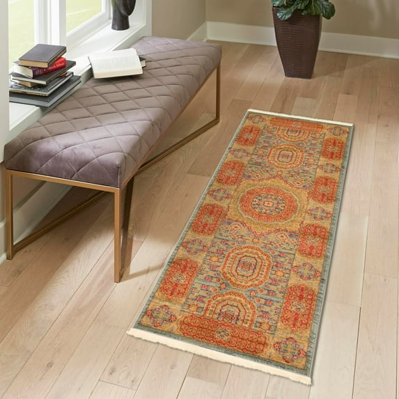 Unique Loom Palace Collection Area Rug - Amber (2' 7" x 10' Runner Light Blue/Light Brown)