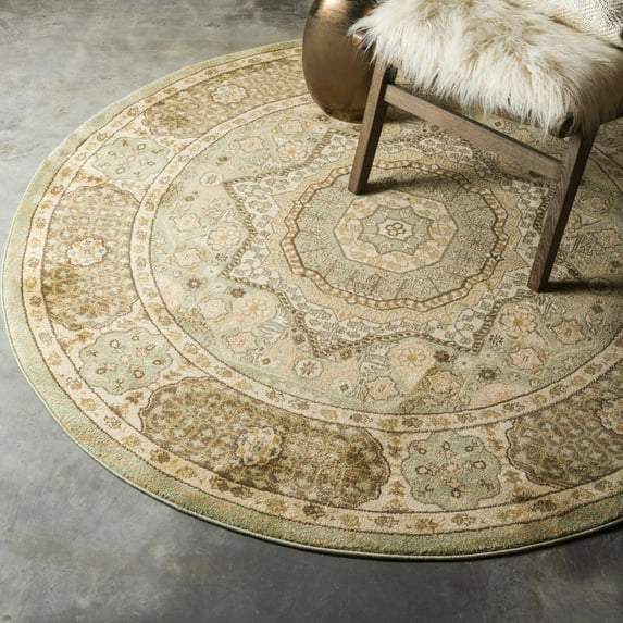Unique Loom Palace Collection Area Rug - Amber (6' 1" Round Light Green/Cream)