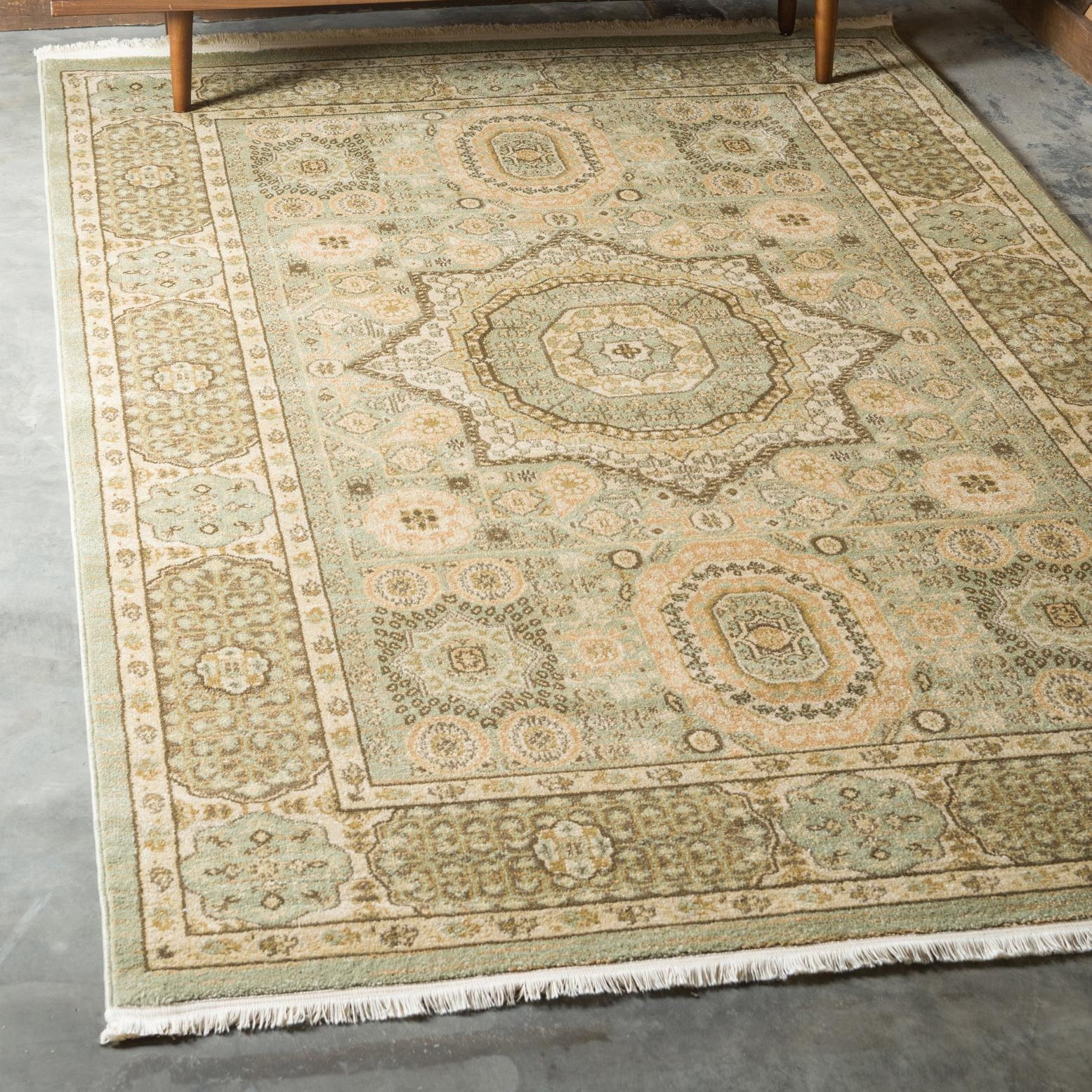 Light Green and Beige Synthetic 9' x 12' Rectangular Area Rug