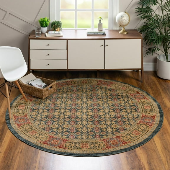 Unique Loom Palace Collection Area Rug - Jefferson (3' 1" Round Navy Blue/Red)