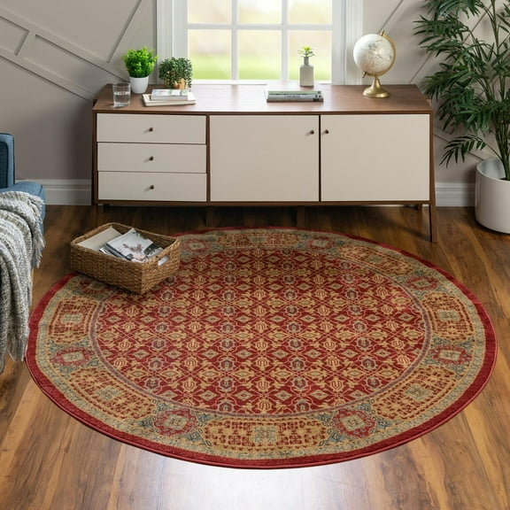 Unique Loom Palace Collection Area Rug - Jefferson (3' 3" Round Red/Light Blue)