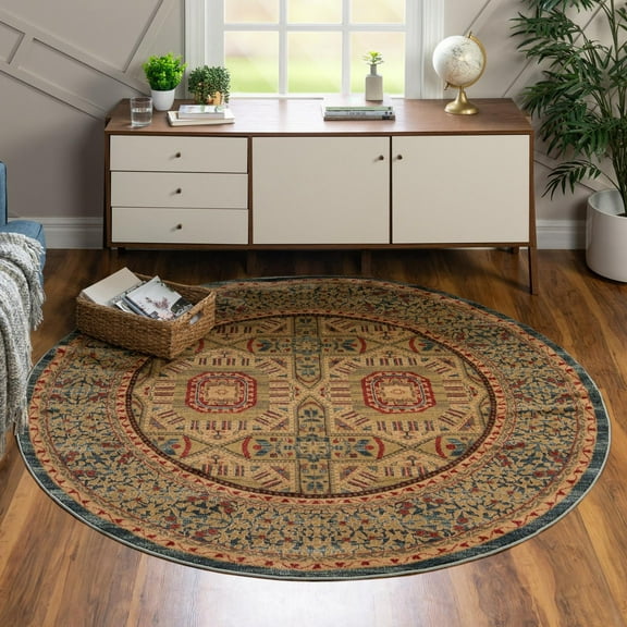 Unique Loom Palace Collection Area Rug - Lincoln (3' 3" Round Blue/Navy Blue)