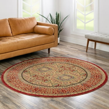 Unique Loom Palace Collection Area Rug - Lincoln (6' 1" Round Red/Navy Blue)