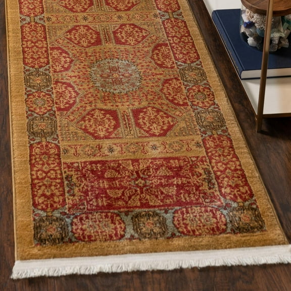 Unique Loom Palace Collection Area Rug - Monroe (2' x 6' 1" Runner Red/Light Blue)
