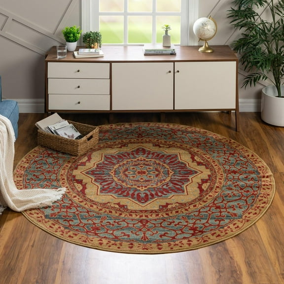 Unique Loom Palace Collection Area Rug - Saray (3' 1" Round Red/Blue)