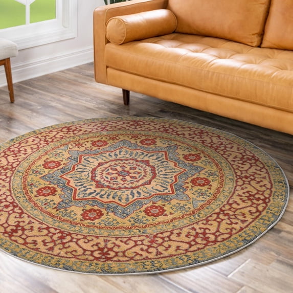 Unique Loom Palace Collection Area Rug - Saray (6' 1" Round Light Blue/Red)