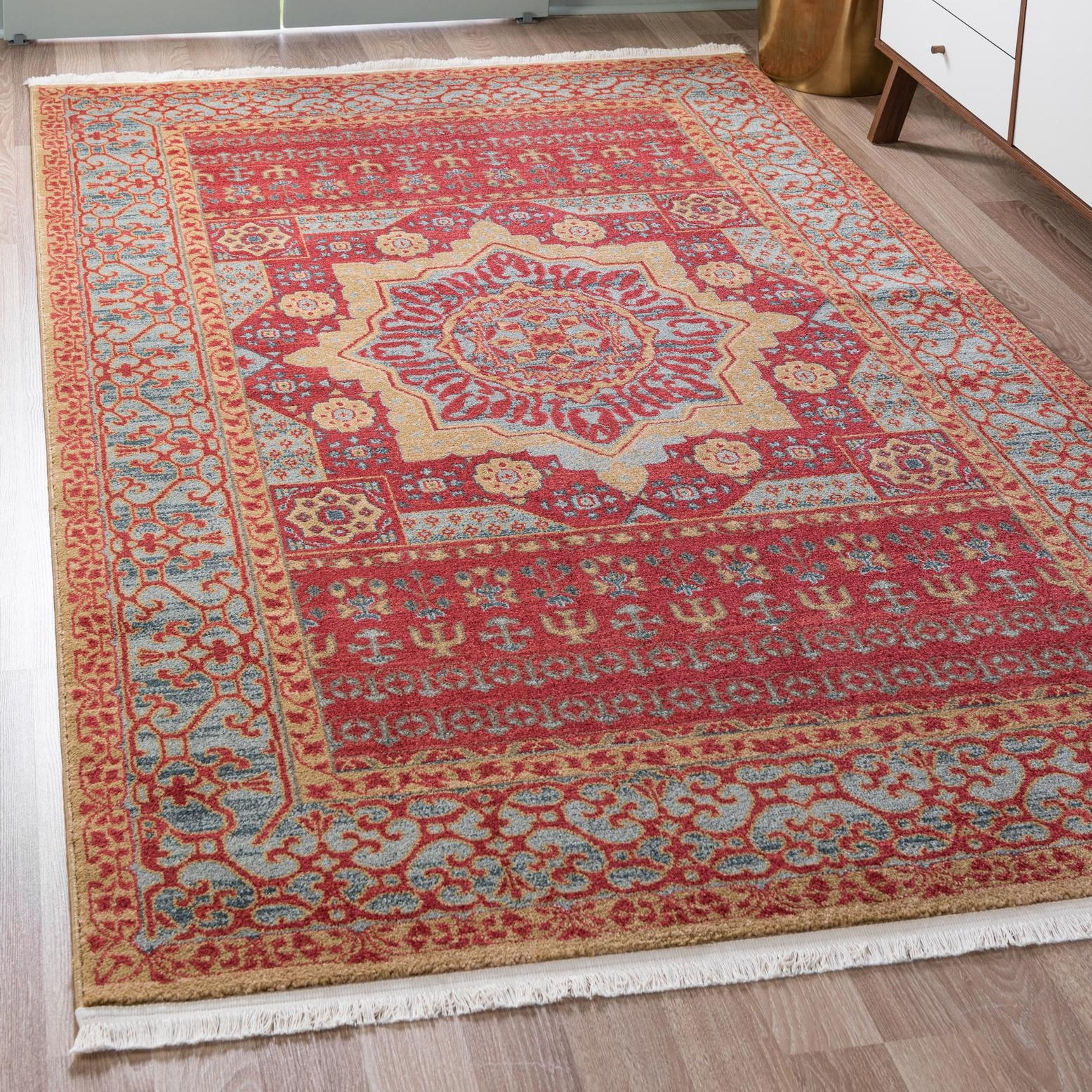 Red and Beige Rectangular Synthetic 9' x 12' Area Rug