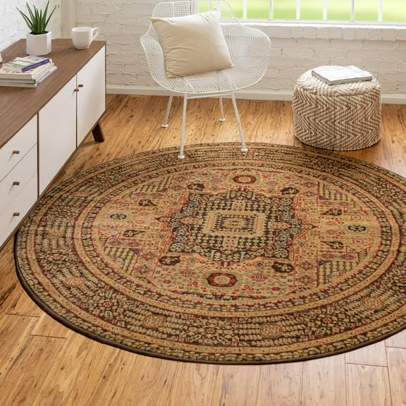 Unique Loom Palace Collection Area Rug - Taj (3' 1" Round Brown/Light Blue)
