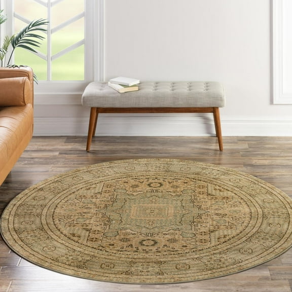 Unique Loom Palace Collection Area Rug - Taj (6' 1" Round Light Green/Brown)