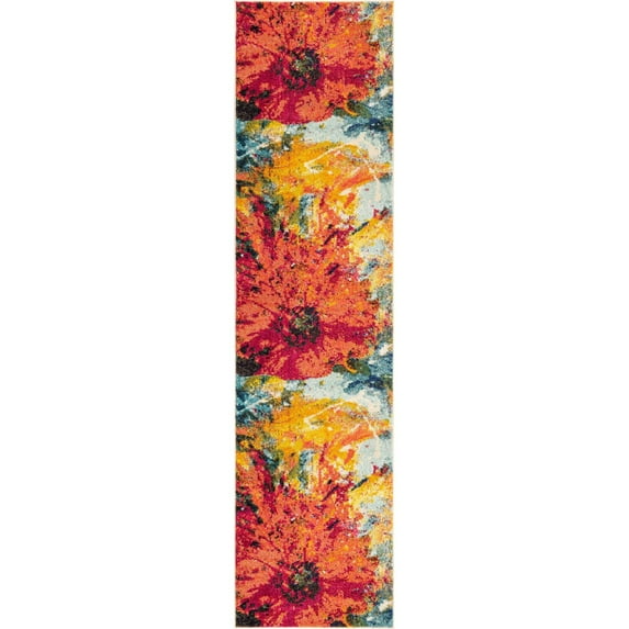 Unique Loom Palau Estrella Rug Multi/Blue 2' 7" x 10' Runner Floral Modern Perfect For Bathroom Hallway Mud Room Laundry Room