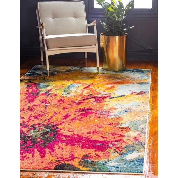 Unique Loom Palau Estrella Rug Multi/Gold 8' x 11' Rectangle Floral Modern Perfect For Living Room Bed Room Dining Room Office
