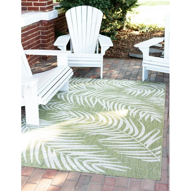 Unique Loom Palm Indoor/Outdoor Botanical Rug Green/Ivory 8' x 11' 4