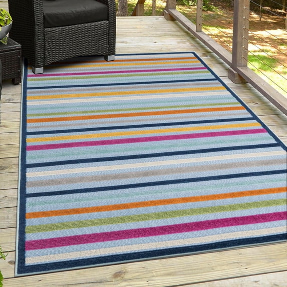 Unique Loom Aruba Outdoor Collection Area Rug - Paradera (4' x 6' Rectangle Blue/Gold)