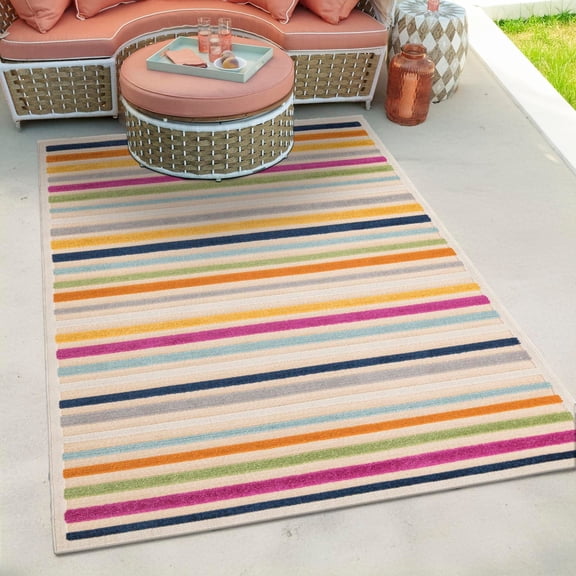 Unique Loom Aruba Outdoor Collection Area Rug - Paradera (7' x 10' Rectangle Beige/Light Blue)