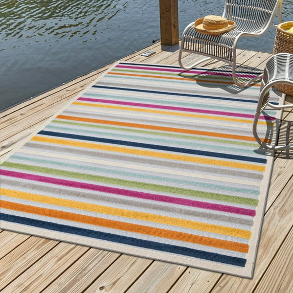 Unique Loom Aruba Outdoor Collection Area Rug - Paradera (7' 10" x 10' Rectangle Gray/Gold)