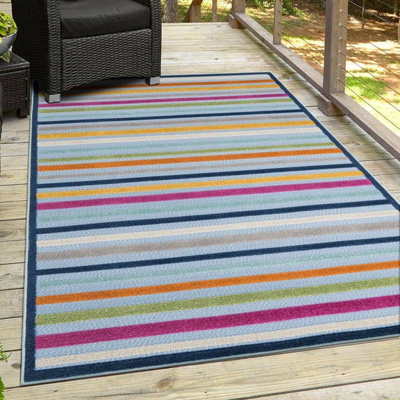 Unique Loom Aruba Outdoor Collection Area Rug - Paradera (9' x 12' Rectangle Blue/Gold)
