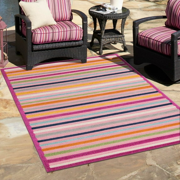 Unique Loom Aruba Outdoor Collection Area Rug - Paradera (9' x 12' Rectangle Pink/Gold)