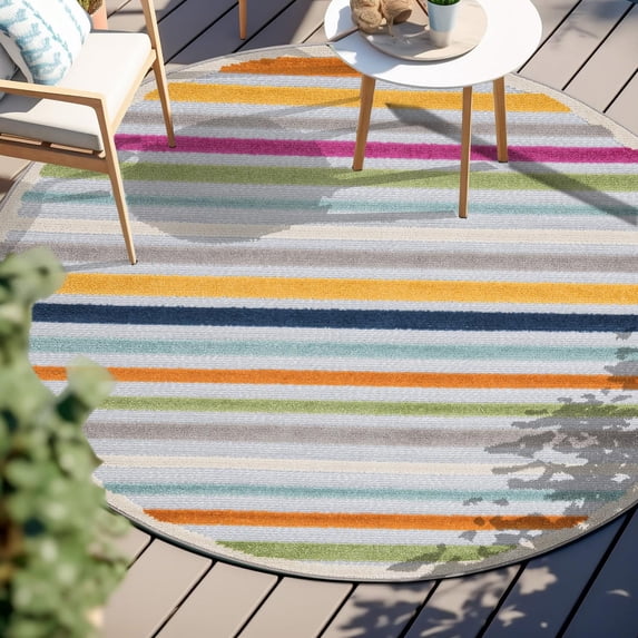 Unique Loom Aruba Outdoor Collection Area Rug - Paradera (3' 3" Round Gray/Gold)