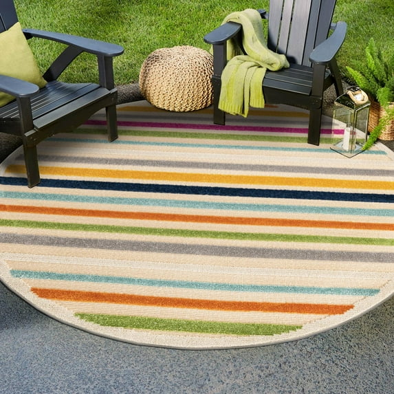 Unique Loom Aruba Outdoor Collection Area Rug - Paradera (5' 3" Round Beige/Light Blue)
