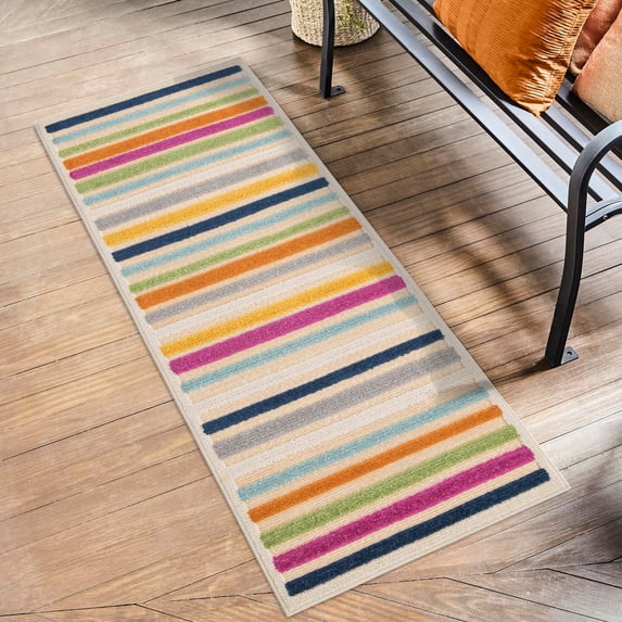 Unique Loom Aruba Outdoor Collection Area Rug - Paradera (2' x 10' Runner Beige/Light Blue)