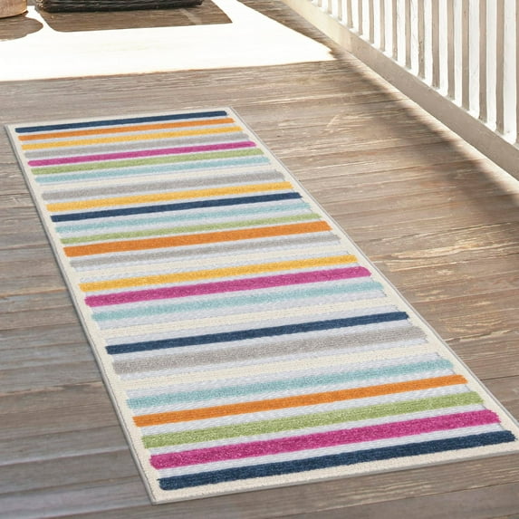 Unique Loom Aruba Outdoor Collection Area Rug - Paradera (2' x 10' Runner Gray/Gold)