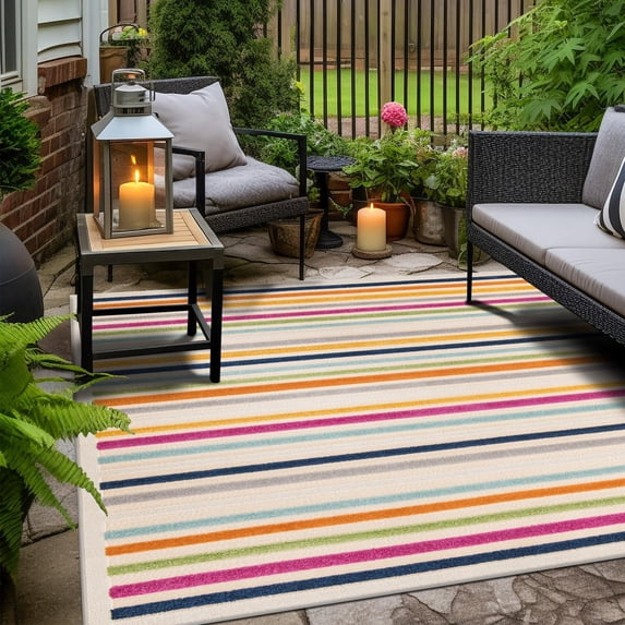 Unique Loom Aruba Outdoor Collection Area Rug - Paradera (5' 3" Square Beige/Light Blue)