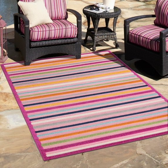 Unique Loom Aruba Outdoor Collection Area Rug - Paradera (4' x 6' Rectangle Pink/Gold)