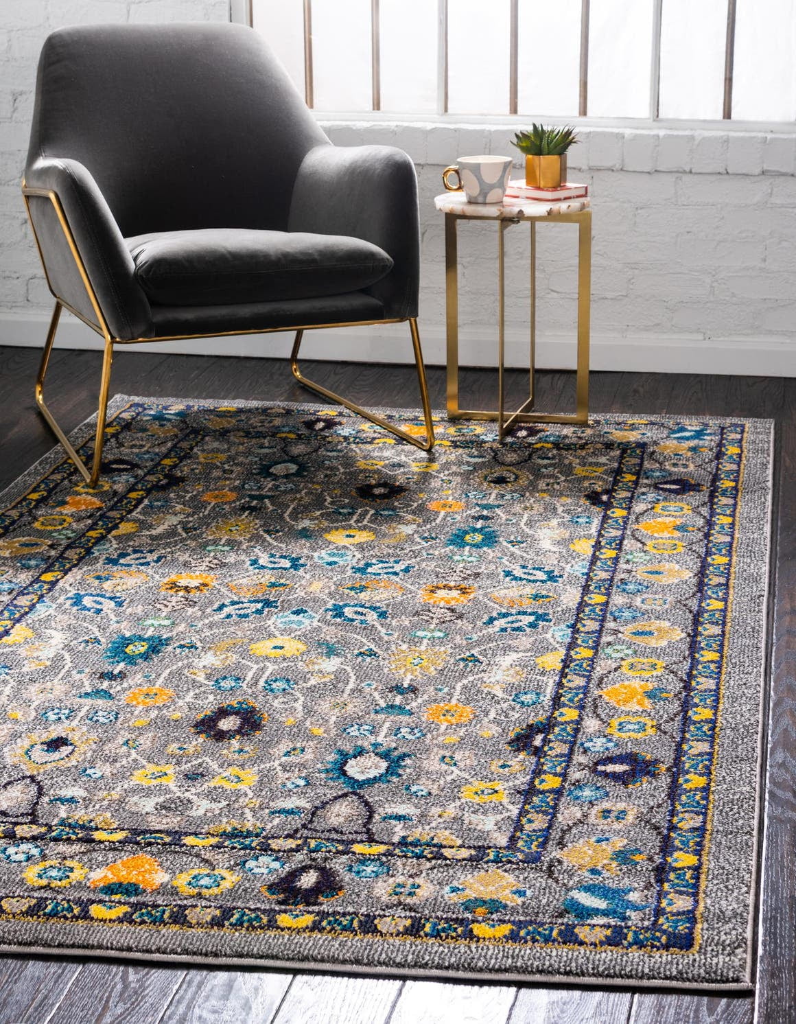 Gray Rectangular Stain-Resistant Synthetic Indoor Rug