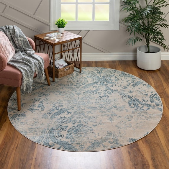 Unique Loom Paris Collection Area Rug - Oak (6' 1" Round Blue/Beige)
