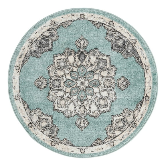 Unique Loom Parker Collection Area Rug - Kokulu (3' 3" Round Aqua/Beige)