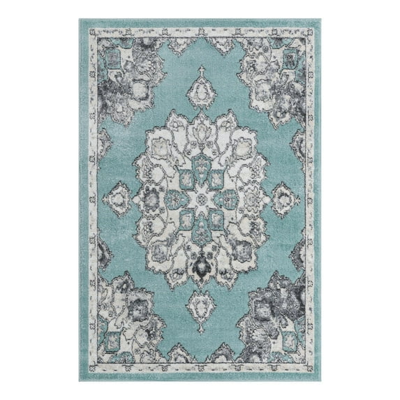 Unique Loom Parker Collection Area Rug - Kokulu (4' x 6' Rectangle Aqua/Beige)