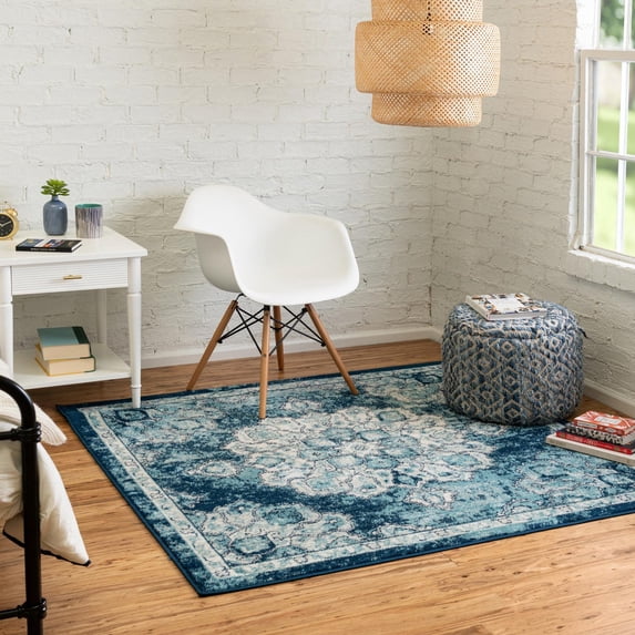 Unique Loom Parker Collection Area Rug - Kokulu (5' Square Navy Blue/Ivory)