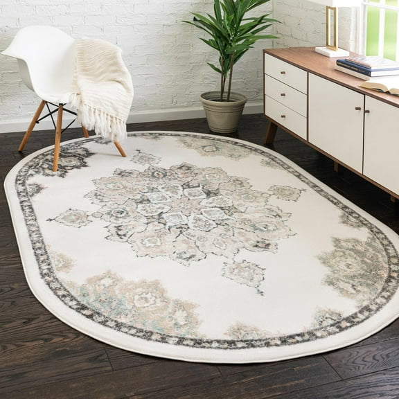 Unique Loom Parker Collection Area Rug - Kokulu (5' x 8' Oval Ivory/Beige)