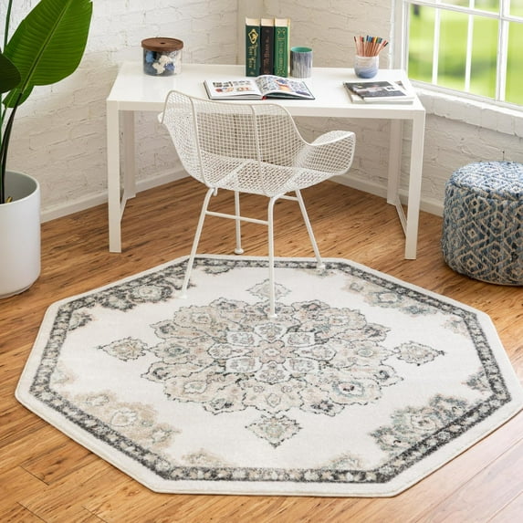 Unique Loom Parker Collection Area Rug - Kokulu (7' 10" Octagon Ivory/Beige)