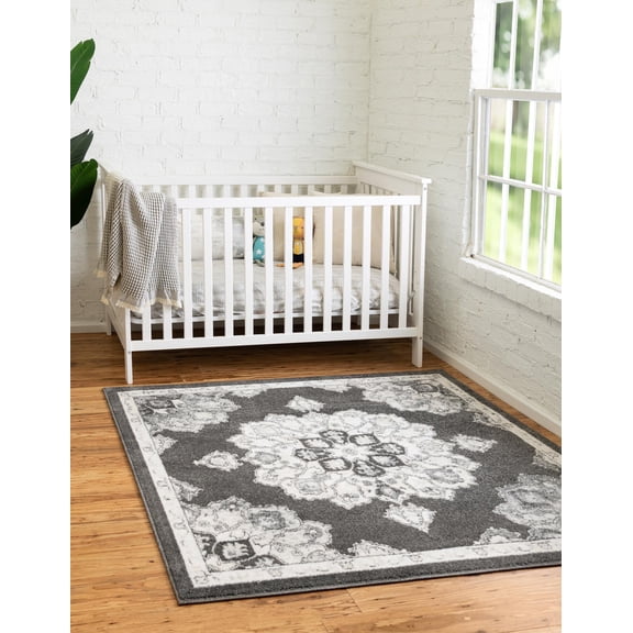 Unique Loom Parker Collection Area Rug - Kokulu (7' 10" Square Charcoal/Gray)