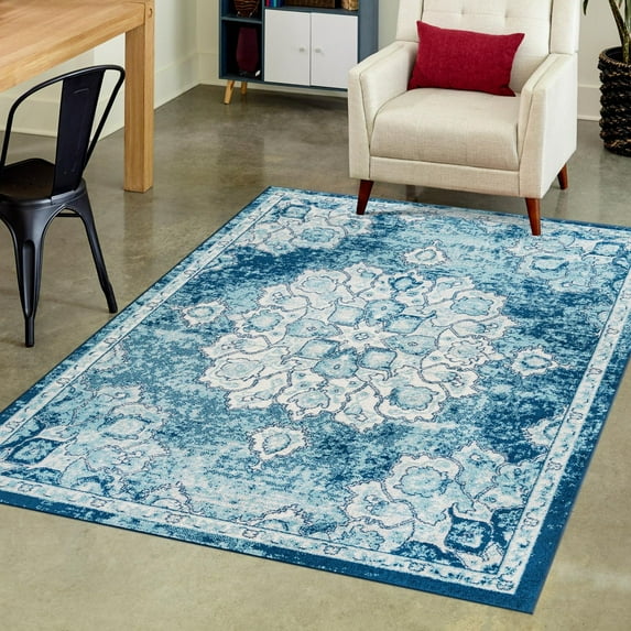 Unique Loom Parker Collection Area Rug - Kokulu (7' 10" x 10' Rectangle Navy Blue/Ivory)