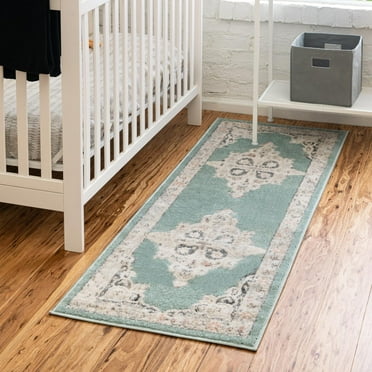 Unique Loom Parker Collection Area Rug - Merakli (2' x 8' Runner Aqua/Beige)
