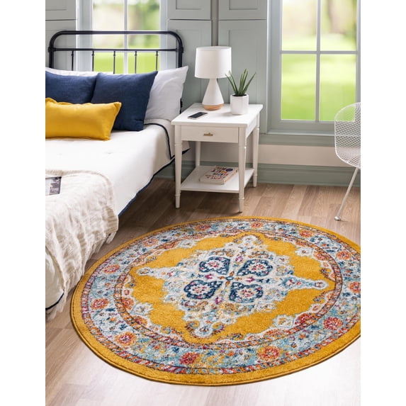 Unique Loom Parker Collection Area Rug - Merakli (3' 3" Round Yellow/Brown)
