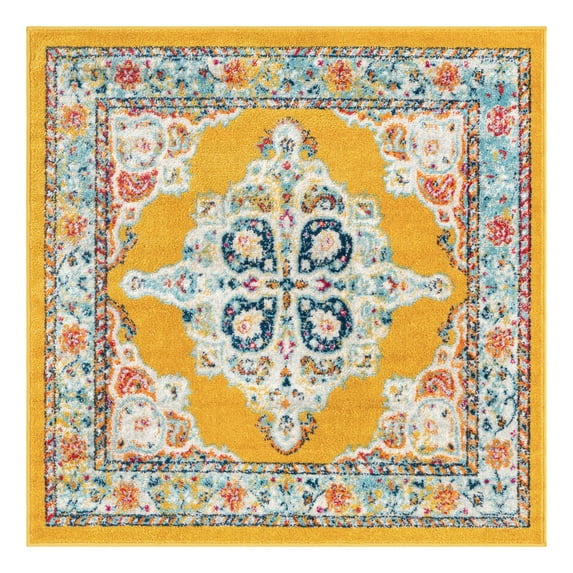 Unique Loom Parker Collection Area Rug - Merakli (4' Square Yellow/Brown)