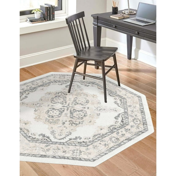 Unique Loom Parker Collection Area Rug - Merakli (5' Octagon Ivory/Black)